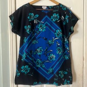 Jaclyn Smith Blue and Black Boxy Short Sleeve Tunic